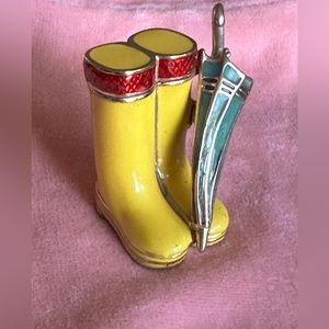 Monet Vintage And Rare Yellow Boots & Umbrella Keepsake